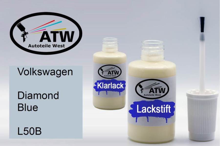 Volkswagen, Diamond Blue, L50B: 20ml Lackstift + 20ml Klarlack - Set, von ATW Autoteile West.